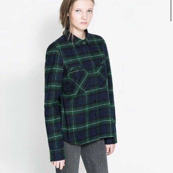 Zara Tops - ZARA Trafaluc Plaid Flannel Button Down Green XS